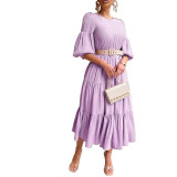 Bubble Half Sleeve Ruffles Long Dress