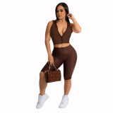 Sleeveless Hoody Crop Top and Shorts 2PCS Set