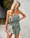 Print Strapless Ruffle Rompers