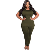 Plus Size Short Sleeves O-Neck Top and Pant 2PCS Set