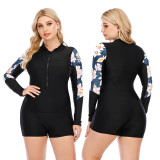 Plus Size Print Splicing Long Sleeve Surfing Rash Guard