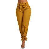 Solid Color Knotted Tight Pants With Belt