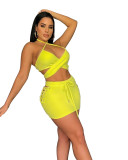 Cami Halter Crop Top and Lace Up Skirt 2PCS Set