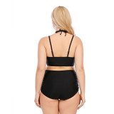 Black Solid Halter Two Piece Plus Size Swimwear