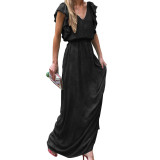 V-Neck Ruffle Womens Summer Maxi Dress