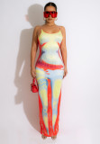 Elegant Print Backless Cami Maxi Dress