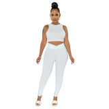 Rib Tank Crop Top and High Waist Fitted Pants 2PCS Set