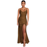 Silk Cami Slit Long Dress