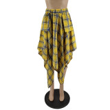 Plaid Print Elastic Waist Irregular Skirt