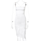 Lace Panel Irregulart Bodycon Cami Dress