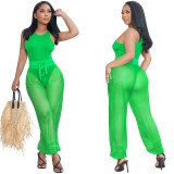 Tank Bodycon Bobysuit and Mesh See Through Pants 2PCS Set