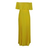 Off Shoulder Ruffle Pleated Party Maxi Dress