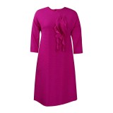 Long Sleeve O-Neck Plain Color A-line  Loose Dress