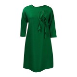 Long Sleeve O-Neck Plain Color A-line  Loose Dress