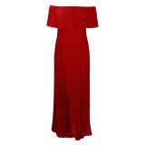 Off Shoulder Ruffle Pleated Party Maxi Dress