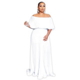Off Shoulder Solid Ruffle Pleated Maxi Dress