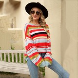 Plus Size Stripe O-Neck Loose Pullover Sweater
