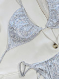 Sexy Shiny Silver Tassel Thong Bikini Set