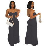 Strapless Crop Top  and Wide Leg Pants 2PCS Set