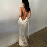 Sexy Backless Tie Shoulder Maxi Dress