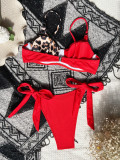 Leopard Colorblock Underwired Tie Sides Bikini Set