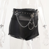 Black Chain Gothic Tight Faux Leather PU Shorts
