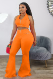 Zipper Up Tank Top and Bell Bottom Pants 2PCS Set