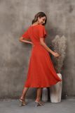Red V-Neck Short Sleeve Long Dress