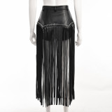 Gothic Trendy Rivet Black Tassel Shorts Skirt