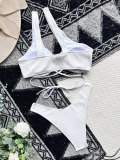 White Cut Out One Shoulder Crinkle Bikini Set