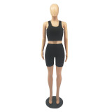 Sexy Sports Cropped Tank Top and Shorts Yoga Two Piece Set