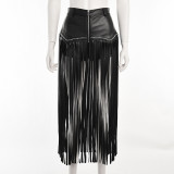 Gothic Trendy Rivet Black Tassel Shorts Skirt