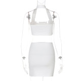 White Halter Neck Crop Top and Slit Skirt 2PCS Set