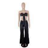 Strapless Crop Top  and Wide Leg Pants 2PCS Set