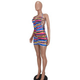 Sexy Striped Halter Lace Up Mini dress