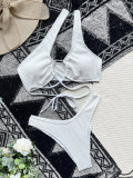 White Cut Out One Shoulder Crinkle Bikini Set