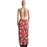 Chiffon Print High Low Maxi Layered Skirt