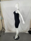 Solid Color Rib Suspender Sleeveless Slim Fit Jumpsuit