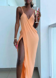 Sexy Orange Side Slit Irregular Cami Dress