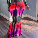 Print Off Shoulder Full Sleeve Maxi Dress