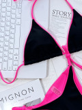 Black and Pink Contrast Tie Sides Triangle Bikini Set