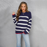 Plus Size Striped Long Sleeves Pullover Sweater