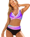 Tie-Dye Cross High Waist Two-Piece Plus Size Bikini Swimwear