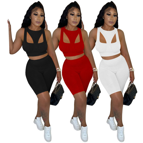 Sleeveless Tank Crop Top and Tight Shorts 3PCS Set