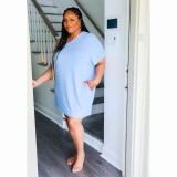 Solid One Shoulder Loose Plus Size Home Casual Dress