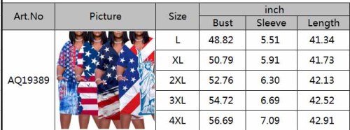 Short Sleeve V-Neck Flag Print Loose Dress with Pocket