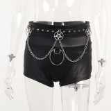 Black Chain Gothic Tight Faux Leather PU Shorts