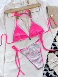 Sexy Shiny Contrast Triangle Bikini Set