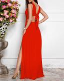 Red Sleeveless Tie Back High Slit Maxi Dress