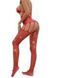 Erotic Lingerie Red Beaded Crotchless Pantyhose Stockings (without bra or pantie)